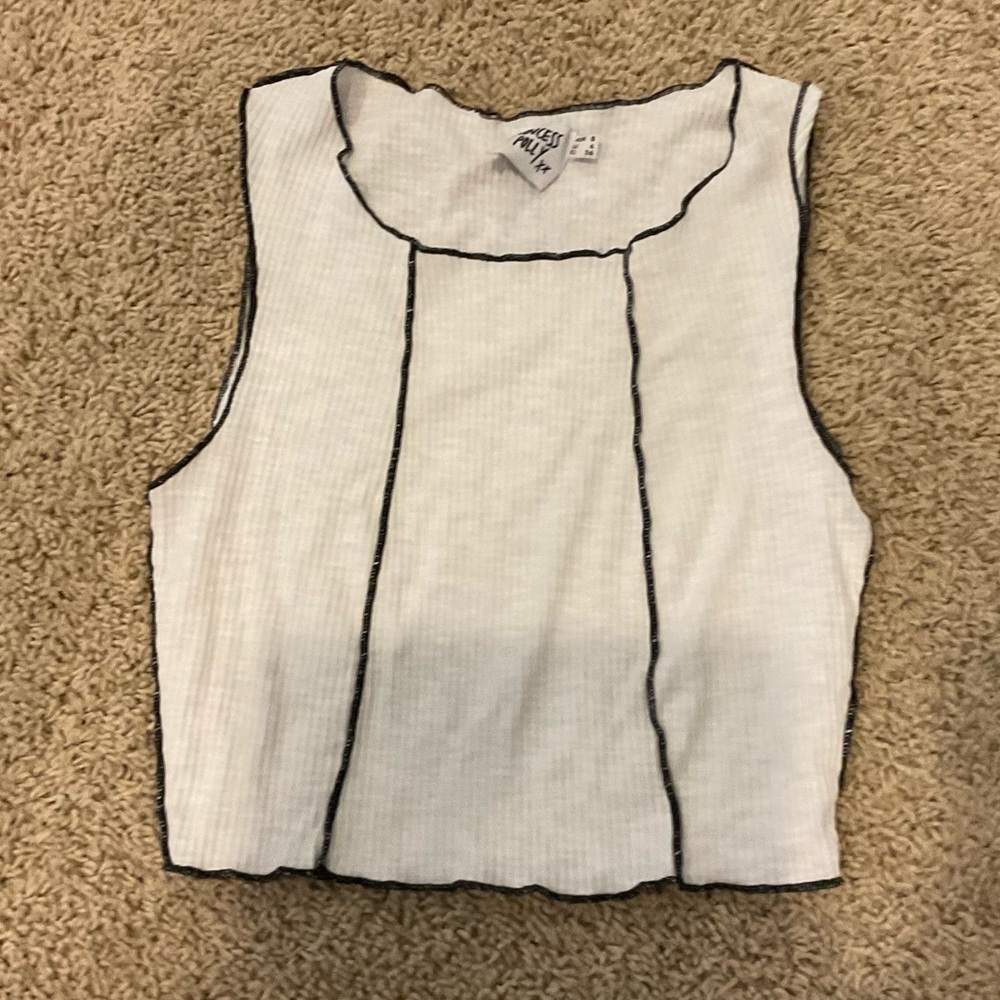 Princess polly white and black stitch top